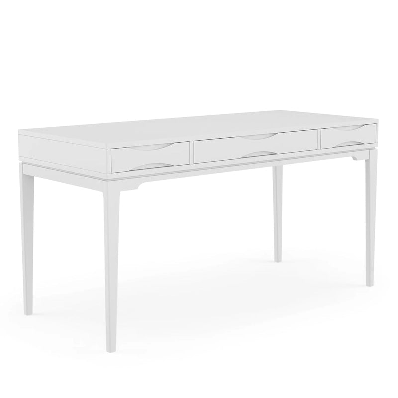 Bureau de style milieu de siècle, tablette clavier et 2 tiroirs, Noyer/Blanc/Gris/Noir, 1 personne