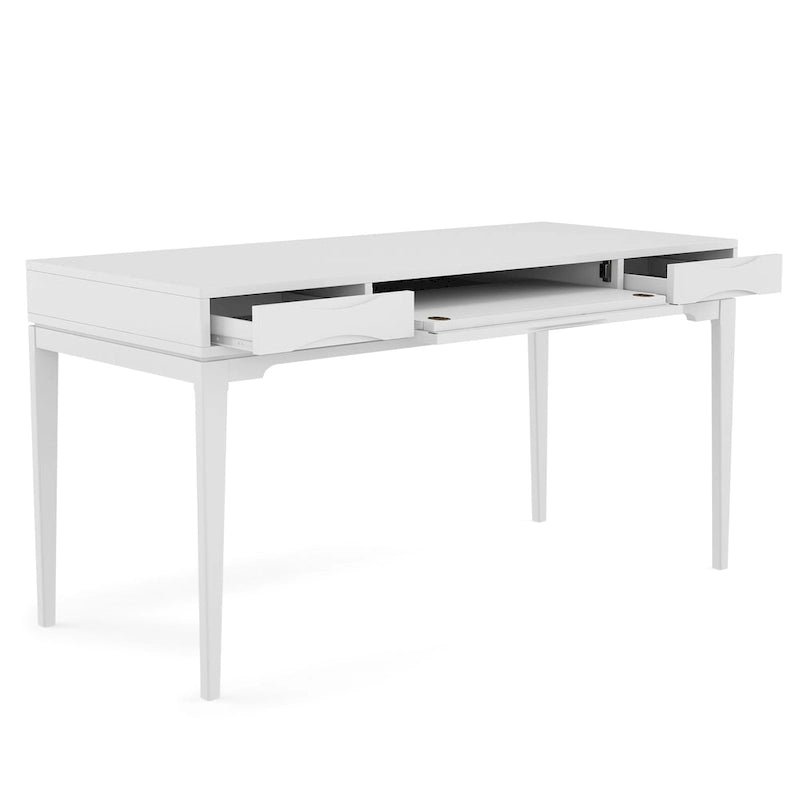 Bureau de style milieu de siècle, tablette clavier et 2 tiroirs, Noyer/Blanc/Gris/Noir, 1 personne