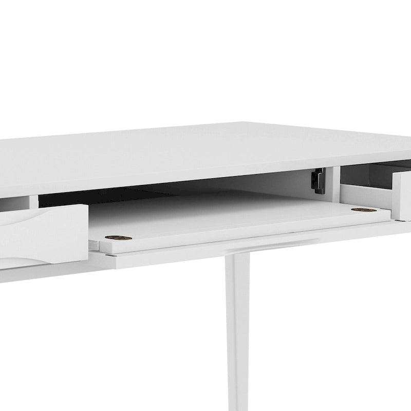Bureau de style milieu de siècle, tablette clavier et 2 tiroirs, Noyer/Blanc/Gris/Noir, 1 personne