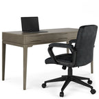 Bureau de style milieu de siècle, tablette clavier et 2 tiroirs, Noyer/Blanc/Gris/Noir, 1 personne