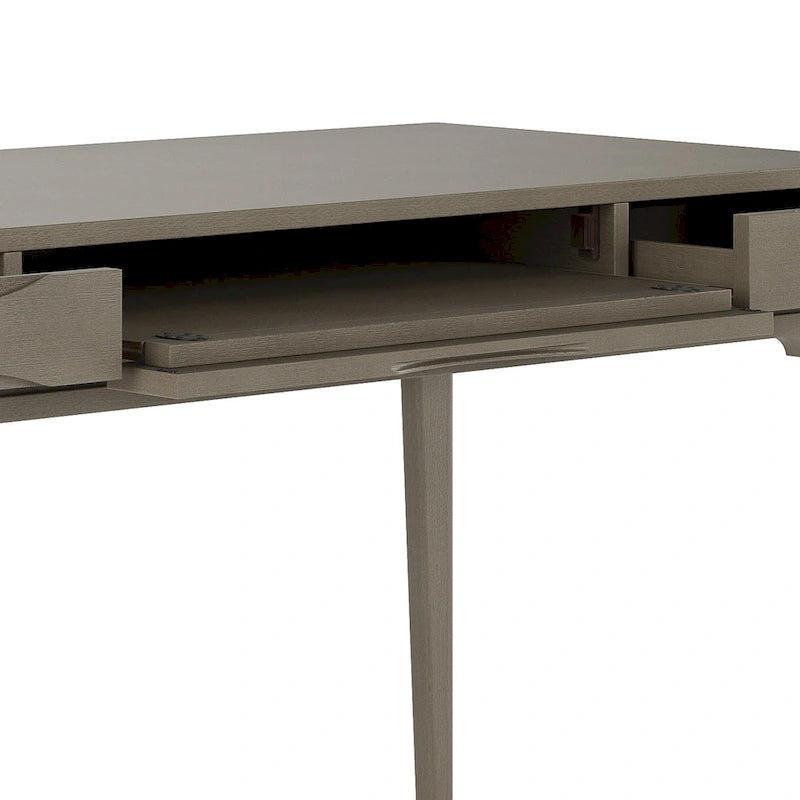 Bureau de style milieu de siècle, tablette clavier et 2 tiroirs, Noyer/Blanc/Gris/Noir, 1 personne