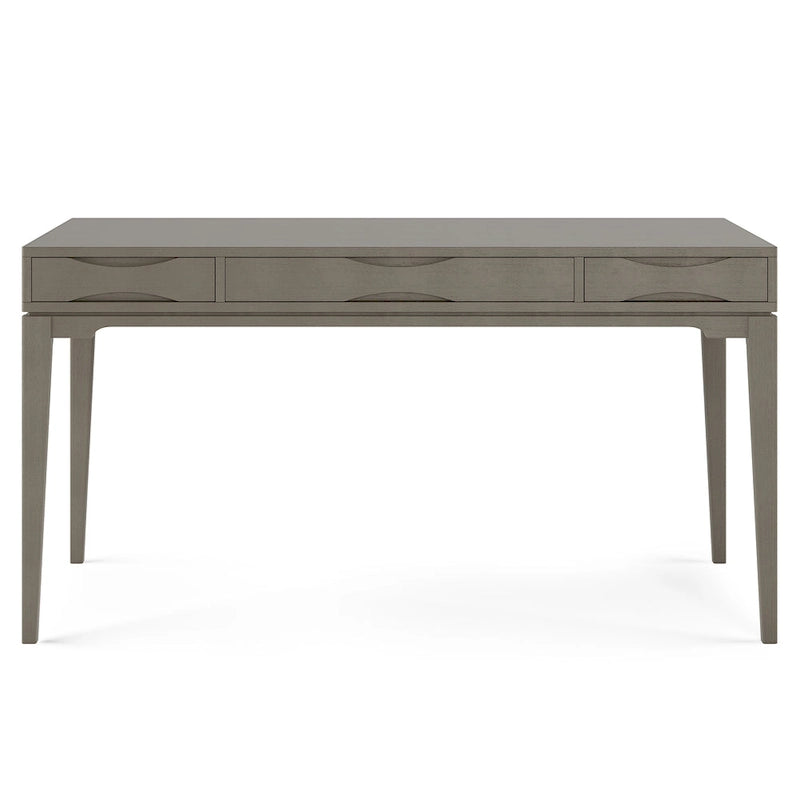 Bureau de style milieu de siècle, tablette clavier et 2 tiroirs, Noyer/Blanc/Gris/Noir, 1 personne