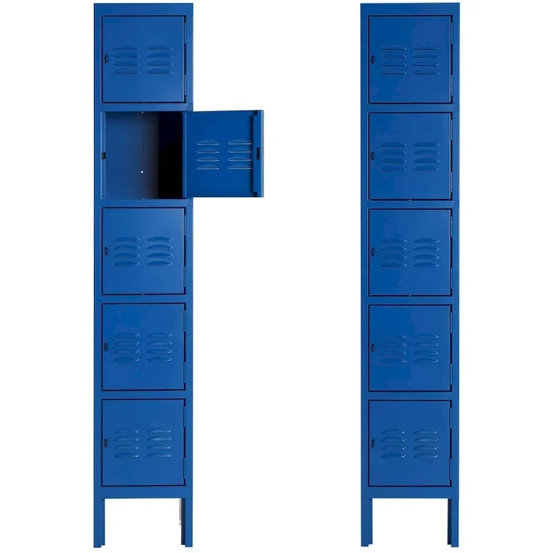 Casier de rangement métallique 5 portes bleu/gris, utilisateur unique, 5 compartiments