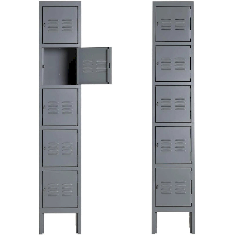 Casier de rangement métallique 5 portes bleu/gris, utilisateur unique, 5 compartiments
