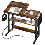 Bureau d'ordinateur portable roulant à hauteur réglable avec station de chargement, brun/gris/noir, 1 personne