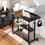 Bureau d'ordinateur portable roulant à hauteur réglable avec station de chargement, brun/gris/noir, 1 personne