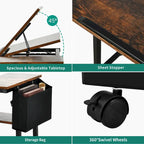 Bureau d'ordinateur portable roulant à hauteur réglable avec station de chargement, brun/gris/noir, 1 personne