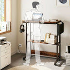 Bureau d'ordinateur portable roulant à hauteur réglable avec station de chargement, brun/gris/noir, 1 personne