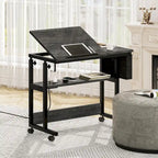 Bureau d'ordinateur portable roulant à hauteur réglable avec station de chargement, brun/gris/noir, 1 personne