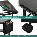 Bureau d'ordinateur portable roulant à hauteur réglable avec station de chargement, brun/gris/noir, 1 personne