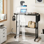 Bureau d'ordinateur portable roulant à hauteur réglable avec station de chargement, brun/gris/noir, 1 personne