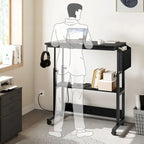 Bureau d'ordinateur portable roulant à hauteur réglable avec station de chargement, brun/gris/noir, 1 personne