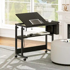 Bureau d'ordinateur portable roulant à hauteur réglable avec station de chargement, brun/gris/noir, 1 personne