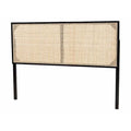 Tête de lit en rotin et bois bohème marron naturel / noir – Lit Queen size, 1 personne
