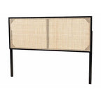 Tête de lit en rotin et bois bohème marron naturel / noir – Lit Queen size, 1 personne