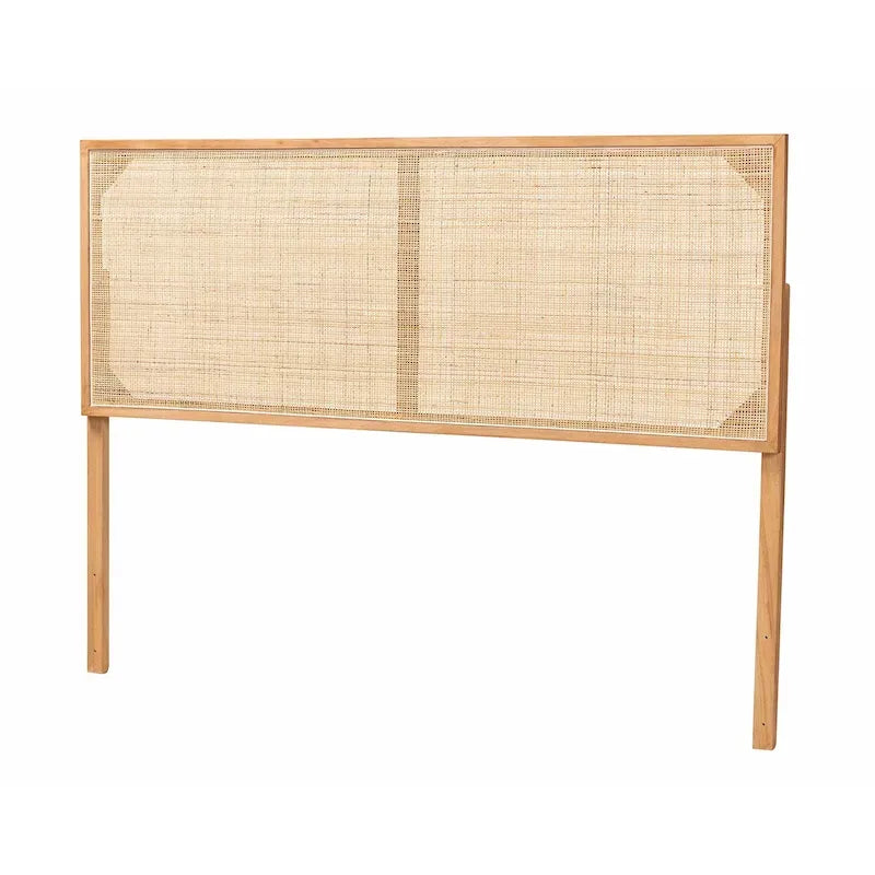 Tête de lit en rotin et bois bohème marron naturel / noir – Lit Queen size, 1 personne