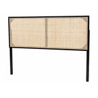 Tête de lit en rotin et bois bohème marron naturel / noir – Lit Queen size, 1 personne