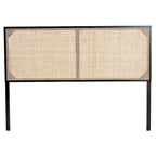 Tête de lit en rotin et bois bohème marron naturel / noir – Lit Queen size, 1 personne
