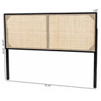 Tête de lit en rotin et bois bohème marron naturel / noir – Lit Queen size, 1 personne