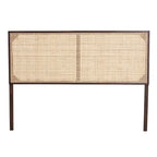 Tête de lit en rotin et bois bohème marron naturel / noir – Lit Queen size, 1 personne