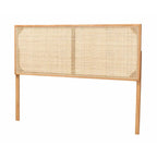 Tête de lit en rotin et bois bohème marron naturel / noir – Lit Queen size, 1 personne