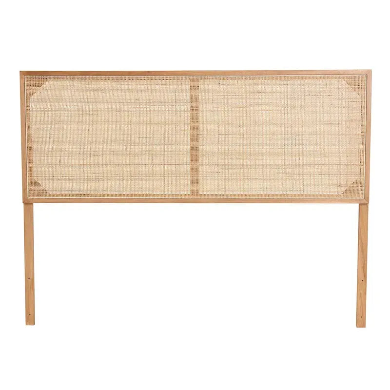 Tête de lit en rotin et bois bohème marron naturel / noir – Lit Queen size, 1 personne
