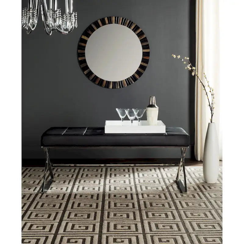 Banc pouf en similicuir capitonné, chromé, noir/gris/orange – 2 places, 109,2 cm (L) × 45,7 cm (P) × 45,7 cm (H)