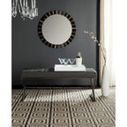 Banc pouf en similicuir capitonné, chromé, noir/gris/orange – 2 places, 109,2 cm (L) × 45,7 cm (P) × 45,7 cm (H)