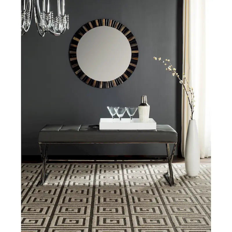 Banc pouf en similicuir capitonné, chromé, noir/gris/orange – 2 places, 109,2 cm (L) × 45,7 cm (P) × 45,7 cm (H)