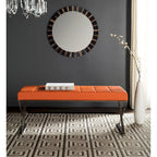 Banc pouf en similicuir capitonné, chromé, noir/gris/orange – 2 places, 109,2 cm (L) × 45,7 cm (P) × 45,7 cm (H)
