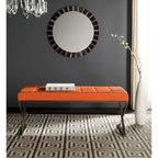 Banc pouf en similicuir capitonné, chromé, noir/gris/orange – 2 places, 109,2 cm (L) × 45,7 cm (P) × 45,7 cm (H)