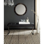 Banc pouf en similicuir capitonné, chromé, noir/gris/orange – 2 places, 109,2 cm (L) × 45,7 cm (P) × 45,7 cm (H)