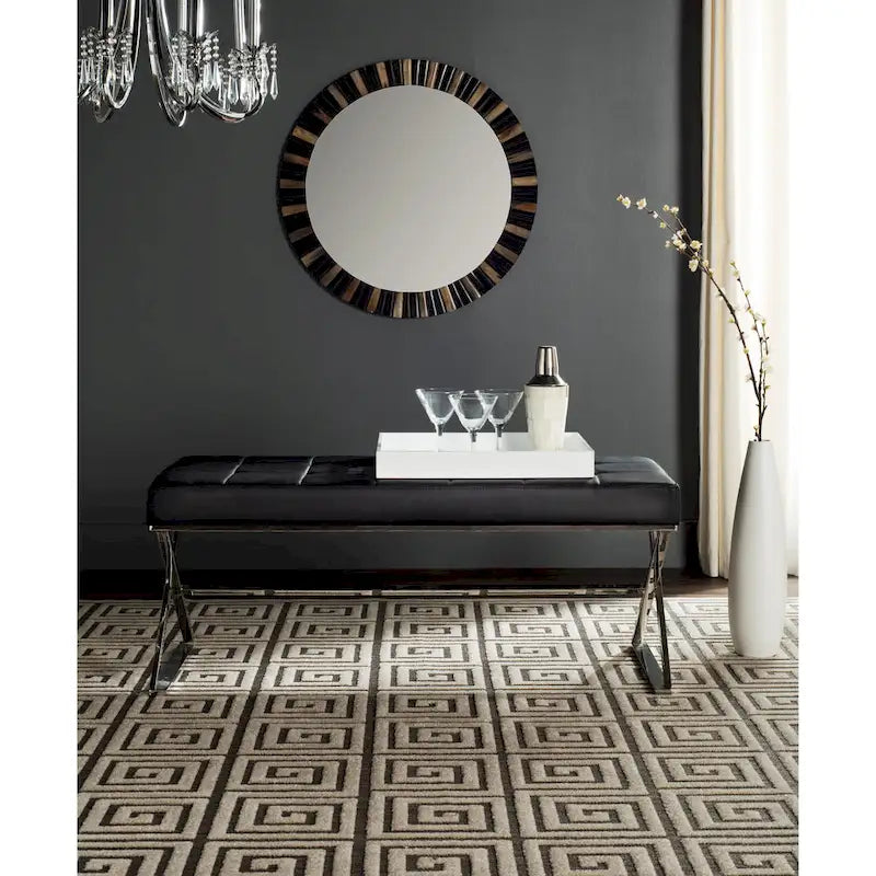 Banc pouf en similicuir capitonné, chromé, noir/gris/orange – 2 places, 109,2 cm (L) × 45,7 cm (P) × 45,7 cm (H)