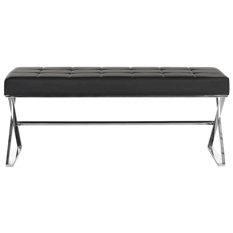 Banc pouf en similicuir capitonné, chromé, noir/gris/orange – 2 places, 109,2 cm (L) × 45,7 cm (P) × 45,7 cm (H)