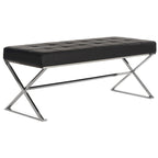 Banc pouf en similicuir capitonné, chromé, noir/gris/orange – 2 places, 109,2 cm (L) × 45,7 cm (P) × 45,7 cm (H)