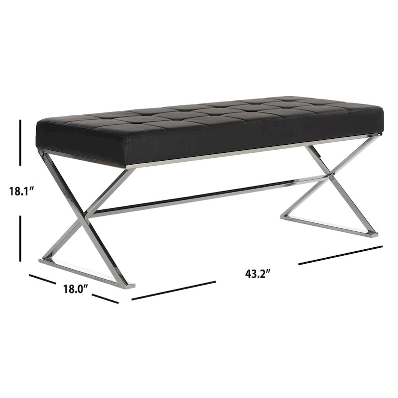 Banc pouf en similicuir capitonné, chromé, noir/gris/orange – 2 places, 109,2 cm (L) × 45,7 cm (P) × 45,7 cm (H)