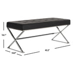 Banc pouf en similicuir capitonné, chromé, noir/gris/orange – 2 places, 109,2 cm (L) × 45,7 cm (P) × 45,7 cm (H)