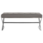 Banc pouf en similicuir capitonné, chromé, noir/gris/orange – 2 places, 109,2 cm (L) × 45,7 cm (P) × 45,7 cm (H)