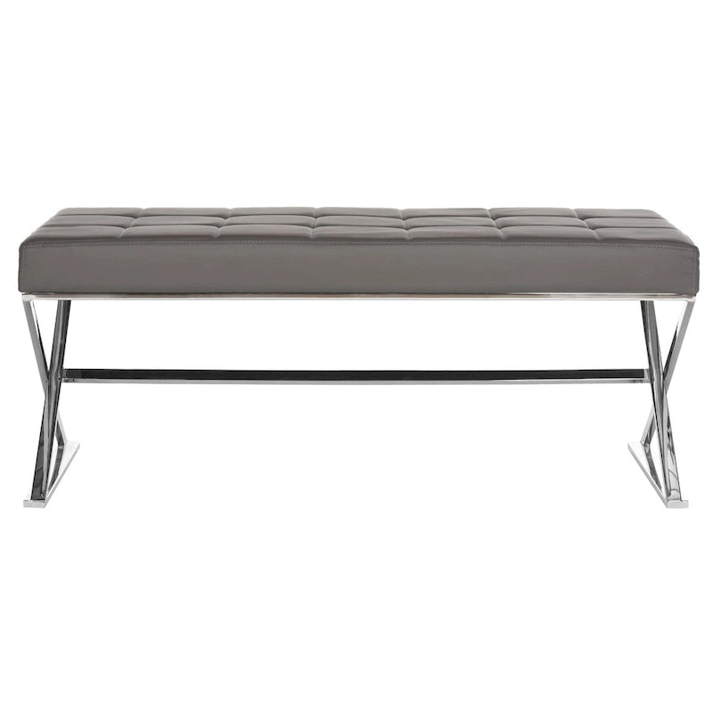 Banc pouf en similicuir capitonné, chromé, noir/gris/orange – 2 places, 109,2 cm (L) × 45,7 cm (P) × 45,7 cm (H)