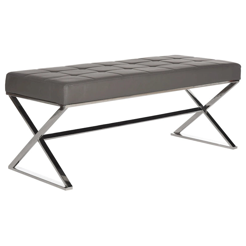 Banc pouf en similicuir capitonné, chromé, noir/gris/orange – 2 places, 109,2 cm (L) × 45,7 cm (P) × 45,7 cm (H)