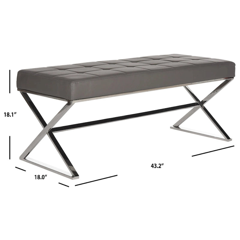 Banc pouf en similicuir capitonné, chromé, noir/gris/orange – 2 places, 109,2 cm (L) × 45,7 cm (P) × 45,7 cm (H)