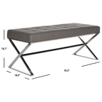 Banc pouf en similicuir capitonné, chromé, noir/gris/orange – 2 places, 109,2 cm (L) × 45,7 cm (P) × 45,7 cm (H)