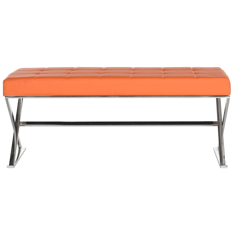 Banc pouf en similicuir capitonné, chromé, noir/gris/orange – 2 places, 109,2 cm (L) × 45,7 cm (P) × 45,7 cm (H)