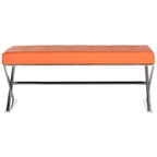Banc pouf en similicuir capitonné, chromé, noir/gris/orange – 2 places, 109,2 cm (L) × 45,7 cm (P) × 45,7 cm (H)