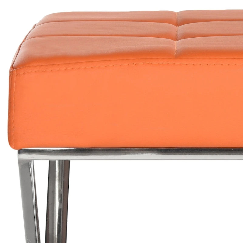 Banc pouf en similicuir capitonné, chromé, noir/gris/orange – 2 places, 109,2 cm (L) × 45,7 cm (P) × 45,7 cm (H)