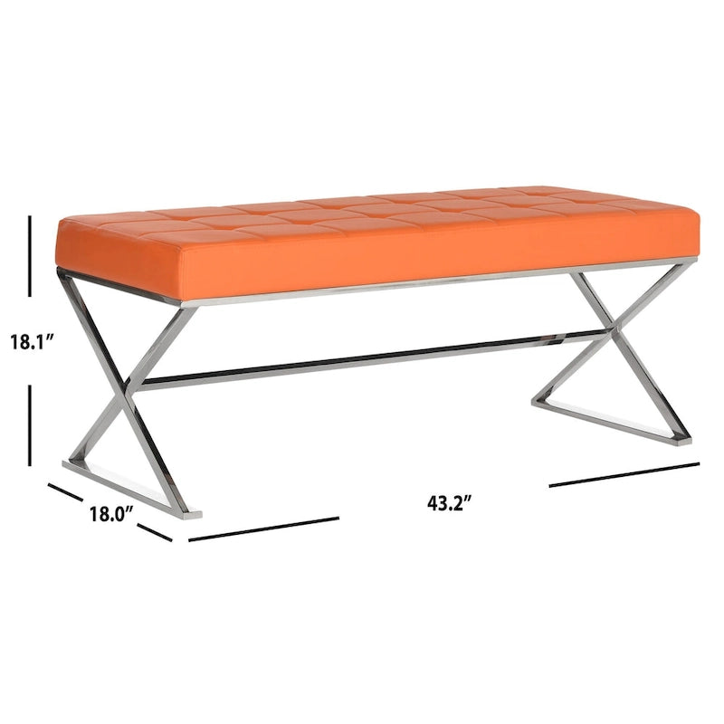 Banc pouf en similicuir capitonné, chromé, noir/gris/orange – 2 places, 109,2 cm (L) × 45,7 cm (P) × 45,7 cm (H)
