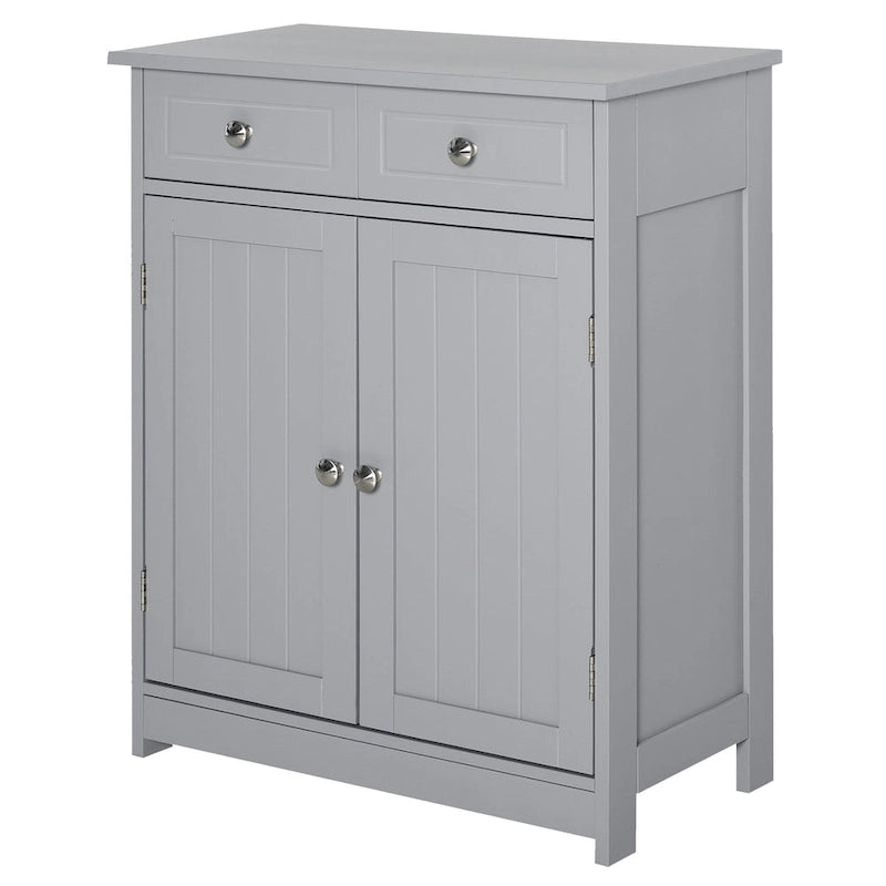 Meuble de Rangement Autoportant pour Salle de Bain, Finition Bois Gris, avec 2 Tiroirs et 1 Porte, pour 1 Salle de Bain
