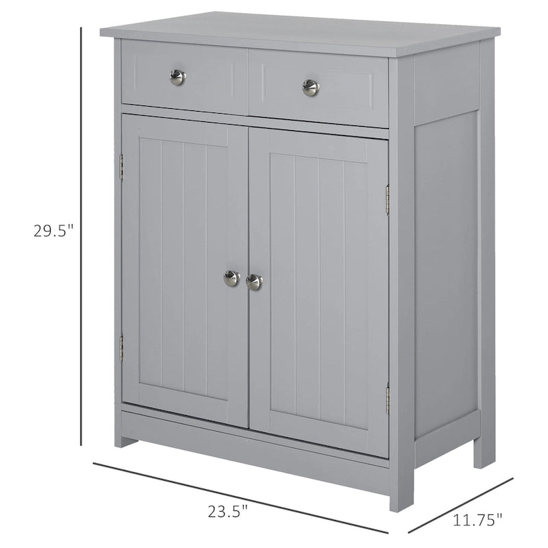 Meuble de Rangement Autoportant pour Salle de Bain, Finition Bois Gris, avec 2 Tiroirs et 1 Porte, pour 1 Salle de Bain