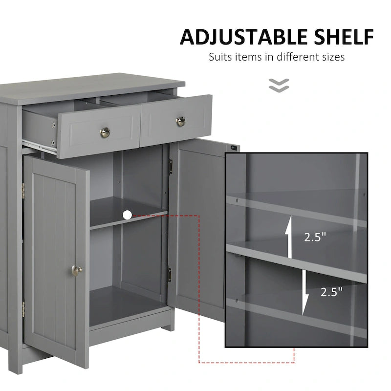 Meuble de Rangement Autoportant pour Salle de Bain, Finition Bois Gris, avec 2 Tiroirs et 1 Porte, pour 1 Salle de Bain