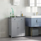 Meuble de Rangement Autoportant pour Salle de Bain, Finition Bois Gris, avec 2 Tiroirs et 1 Porte, pour 1 Salle de Bain